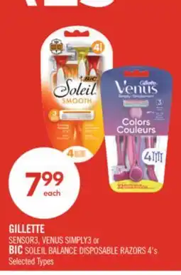 Shoppers Drug Mart GILLETTE SENSOR3, VENUS SIMPLY3 or BIC SOLEIL BALANCE DISPOSABLE RAZORS offer