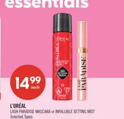 Shoppers Drug Mart L'ORÉAL LASH PARADISE MASCARA or INFALLIBLE SETTING MIST offer