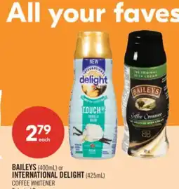 Shoppers Drug Mart BAILEYS (400mL) or INTERNATIONAL DELIGHT (425mL) COFFEE WHITENER offer
