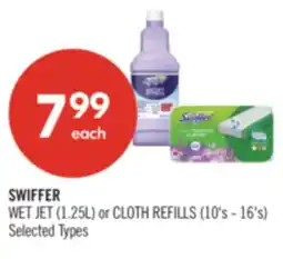 Shoppers Drug Mart SWIFFER WET JET (1.25L) or CLOTH REFILLS (10's - 16's) offer