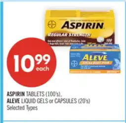Shoppers Drug Mart ASPIRIN TABLETS (100's), ALEVE LIQUID GELS or CAPSULES (20's) offer