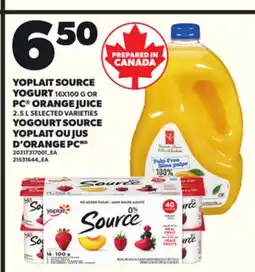 Independent City Market YOPLAIT SOURCE YOGURT, 16X100 G OR PC ORANGE JUICE, 2.5 L offer