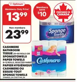 Independent City Market CASHMERE BATHROOM TISSUE, 20=60 ROLLS OR SPONGETOWELS PAPER TOWELS, 6=12 ROLLS offer