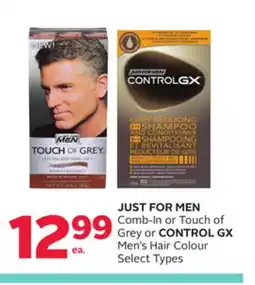Rexall JUST FOR MEN Comb-In or Touch of Grey or CONTROL GX Men's Hair Colour offer
