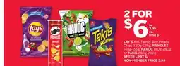 Rexall LAY'S XXL Family Size Potato Chips 220g-235g, PRINGLES 148g-156g, HAVOC 190g-280g or TAKIS 260g-280g offer