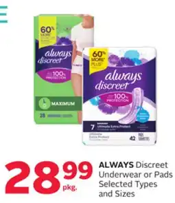 Rexall ALWAYS Discreet Underwear or Pads offer