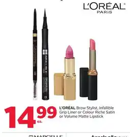 Rexall L'ORÉAL Brow Stylist, Infallible Grip Liner or Colour Riche Satin or Volume Matte Lipstick offer