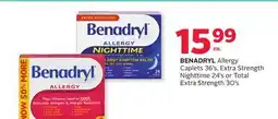 Rexall BENADRYL Allergy Caplets 36's, Extra Strength Nighttime 24's or Total Extra Strength 30's offer