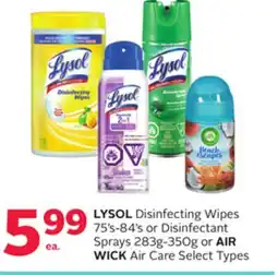 Rexall LYSOL Disinfecting Wipes 75's-84's or Disinfectant Sprays 283g-350g or AIR WICK Air Care offer