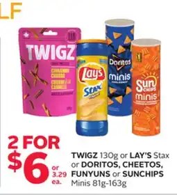 Rexall TWIGZ 130g or LAY'S Stax or DORITOS, CHEETOS, FUNYUNS or SUNCHIPS Minis 81g-163g offer