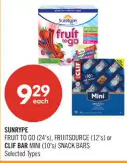 Shoppers Drug Mart SUNRYPE FRUIT TO GO (24's), FRUITSOURCE (12's) or CLIF BAR MINI (10's) SNACK BARS offer