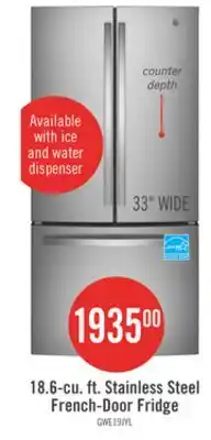 The Brick GE 33 18.6 Cu. Ft. French-Door Refrigerator - Stainless Steel Fingerprint Resistant - GWE19JYLFS offer