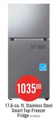 The Brick Samsung 30 17.6 Cu. Ft. Smart Top-Freezer Refrigerator - Stainless Steel - RT18DG6500SRAC offer
