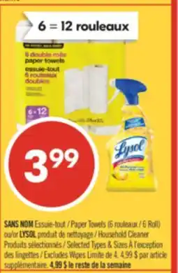 Pharmaprix NO NAME Paper towel (6 rolls) or LYSOL cleaning product offer