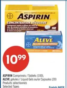 Pharmaprix ASPIRIN Tablets (100) ALEVE Liquid Gels or Capsules (20) offer