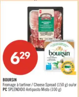 Pharmaprix BOURSIN Cheese Spread (150g) or PC SPLENDIDO Antipasto Misto (100g) offer