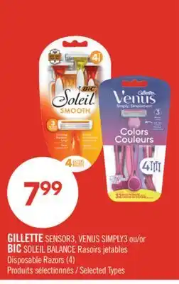 Pharmaprix GILLETTE SENSOR3, VENUS SIMPLY3 or BIC SOLEIL BALANCE Disposable Razors offer