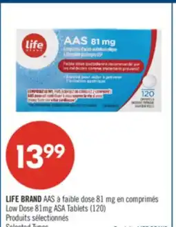 Pharmaprix LIFE BRAND AAS Low Dose 81 mg ASA Tablets offer