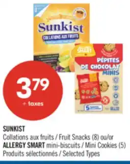 Pharmaprix SUNKIST Fruit Snacks (8) or ALLERGY SMART Mini Cookies (5) offer