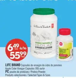 Pharmaprix LIFE BRAND Apple Cider Vinegar Capsules (90)/or PC Protein Powder offer