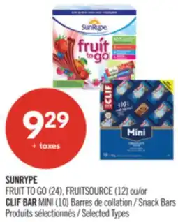 Pharmaprix SUNRYPE FRUIT TO GO (24), FRUITSOURCE (12) or CLIF BAR MINI (10) Snack Bars offer