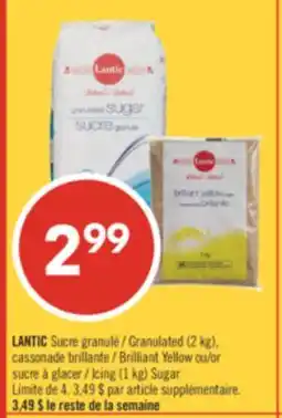 Pharmaprix LANTIC Granulated (2 kg), Brilliant Yellow or Icing (1 kg) Sugar offer