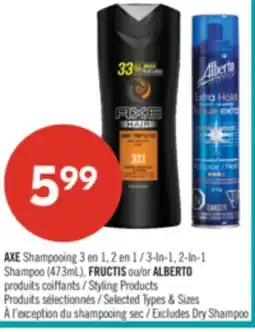 Pharmaprix AXE Shampooing 3 en 1, 2 en 1/ 3-In-1,2-In-1 Shampoo (473mL), FRUCTIS or ALBERTO Styling Products offer