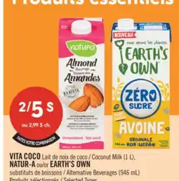 Pharmaprix VITA COCO Coconut Milk (1 L), NATUR-A or EARTH'S OWN Alternative Beverages (946 mL) offer