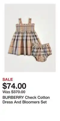 Holt Renfrew BURBERRY Check Cotton Dress And Bloomers Set offer