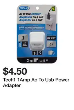 Dollarama Tech1 1Amp Ac To Usb Power Adapter offer