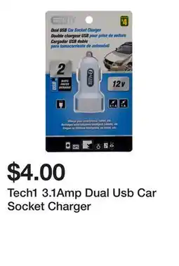 Dollarama Tech1 3.1Amp Dual Usb Car Socket Charger offer