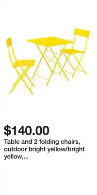 IKEA Table and 2 folding chairs, outdoor bright yellow/bright yellow, 65x65 cm (25 5/8x25 5/8 ) offer