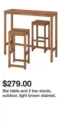 IKEA Bar table and 2 bar stools, outdoor, light brown stained offer