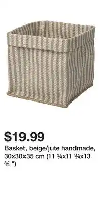 IKEA Basket, beige/jute handmade, 30x30x35 cm (11 ¾x11 ¾x13 ¾ ) offer