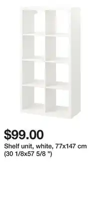 IKEA Shelf unit, white, 77x147 cm (30 1/8x57 5/8 ) offer