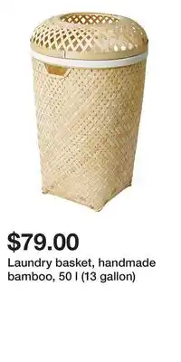 IKEA Laundry basket, handmade bamboo, 50 l (13 gallon) offer