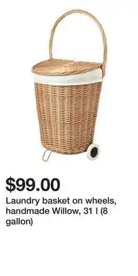 IKEA Laundry basket on wheels, handmade Willow, 31 l (8 gallon) offer