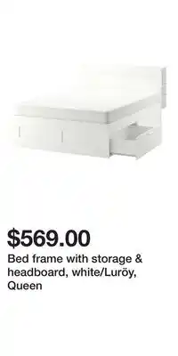 IKEA Bed frame with storage & headboard, white/Luröy, Queen offer