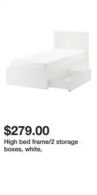 IKEA High bed frame/2 storage boxes, white offer