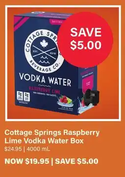 LCBO Cottage Springs Raspberry Lime Vodka Water Box offer