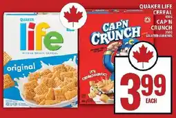 Food Basics Quaker life cereal or cap'n crunch offer