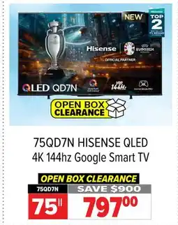 2001 Audio Video 75QD7N HISENSE 75 QLED 4K 144hz Google Smart TV offer