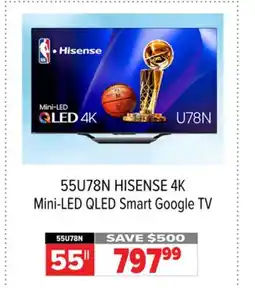 2001 Audio Video 55U78N HISENSE 55 4K Mini-LED QLED Smart Google TV offer