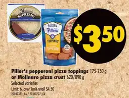 Real Canadian Superstore PILLER'S PEPPERONI PIZZA TOPPINGS, 175-250 G OR MOLINARO PIZZA CRUST, 620/890 G offer