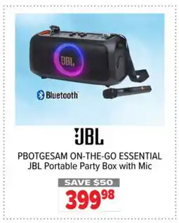 2001 Audio Video PBOTGESAM ON-THE-GO ESSENTIAL JBL Portable Party Box with Mic offer