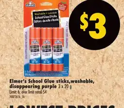 Real Canadian Superstore ELMER'S SCHOOL GLUE STICKS, WASHABLE, DISAPPEARING PURPLE, 3 X 20 G offer