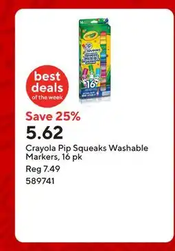 Staples Crayola Pip Squeaks Washable Markers, 16 pk offer