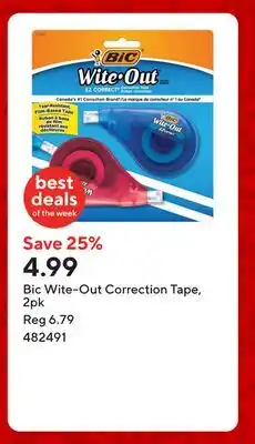Staples Bic Wite-Out Correction Tape, 2pk offer