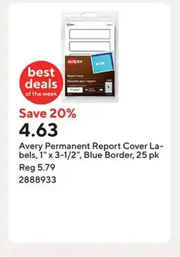 Staples Avery Permanent Report Cover Labels, 1 x 3-1/2, Blue Border, 25 pk offer