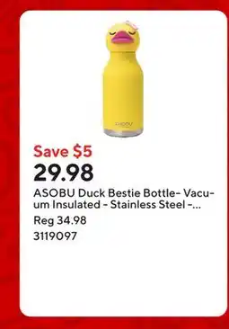 Staples ASOBU Duck Bestie Bottle- Vacuum Insulated - Stainless Steel - Silicone Straw - 16oz offer